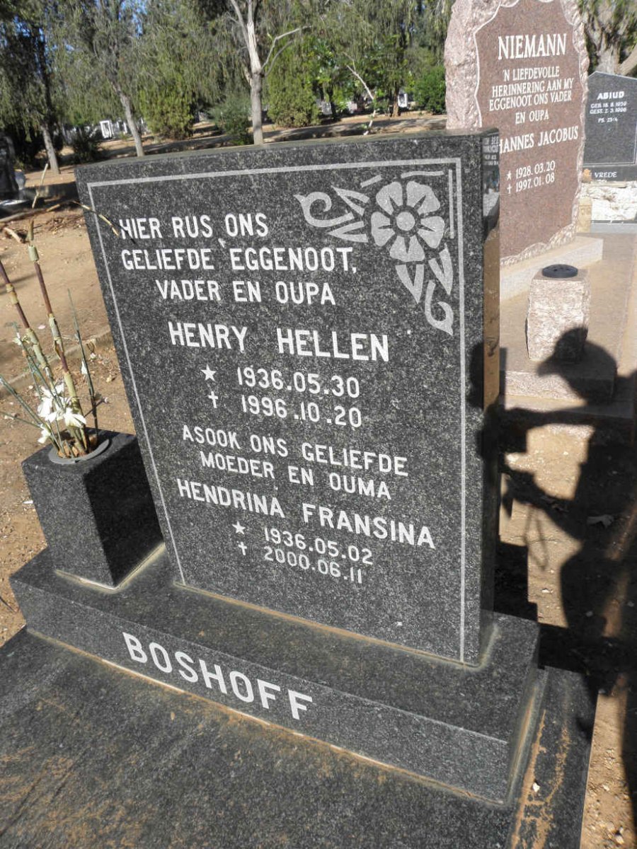 BOSHOFF Henry Hellen 1936-1996 &amp; Hendrina Fransina 1936-2000