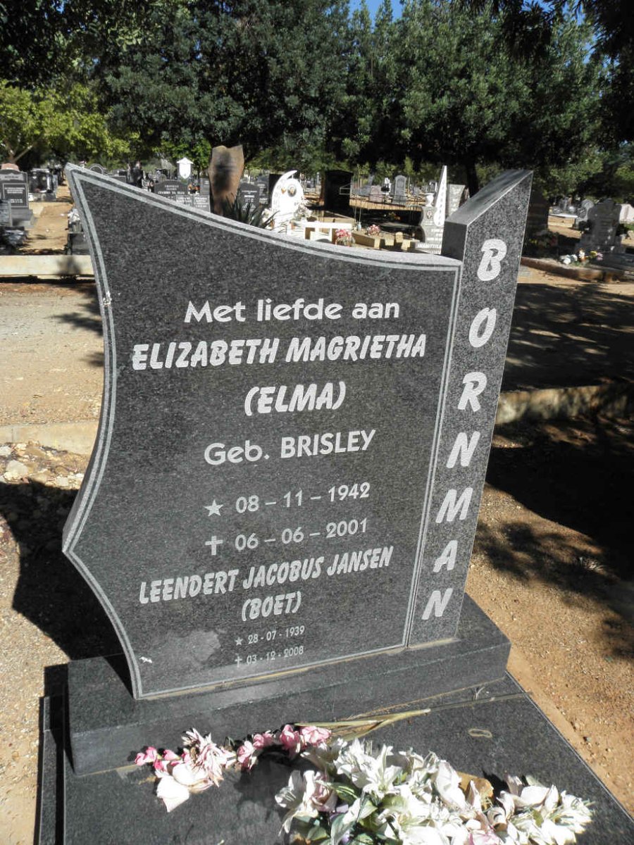 BORNMAN Leendert Jacobus Jansen 1939-2008 &amp; Elizabeth Magrietha BRISLEY 1942-2001