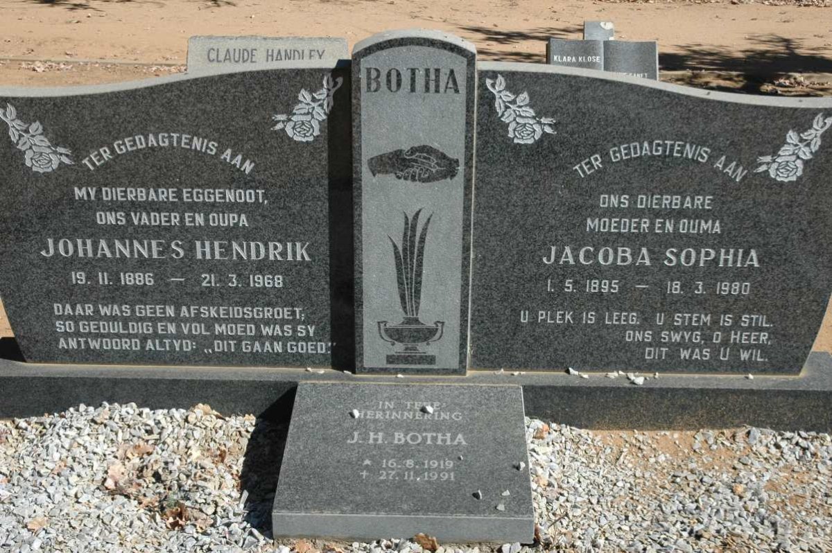 BOTHA Johannes Hendrik 1886-1968 &amp; Jacoba Sophia 1895-1980 :: BOTHA J.H. 1919-1991