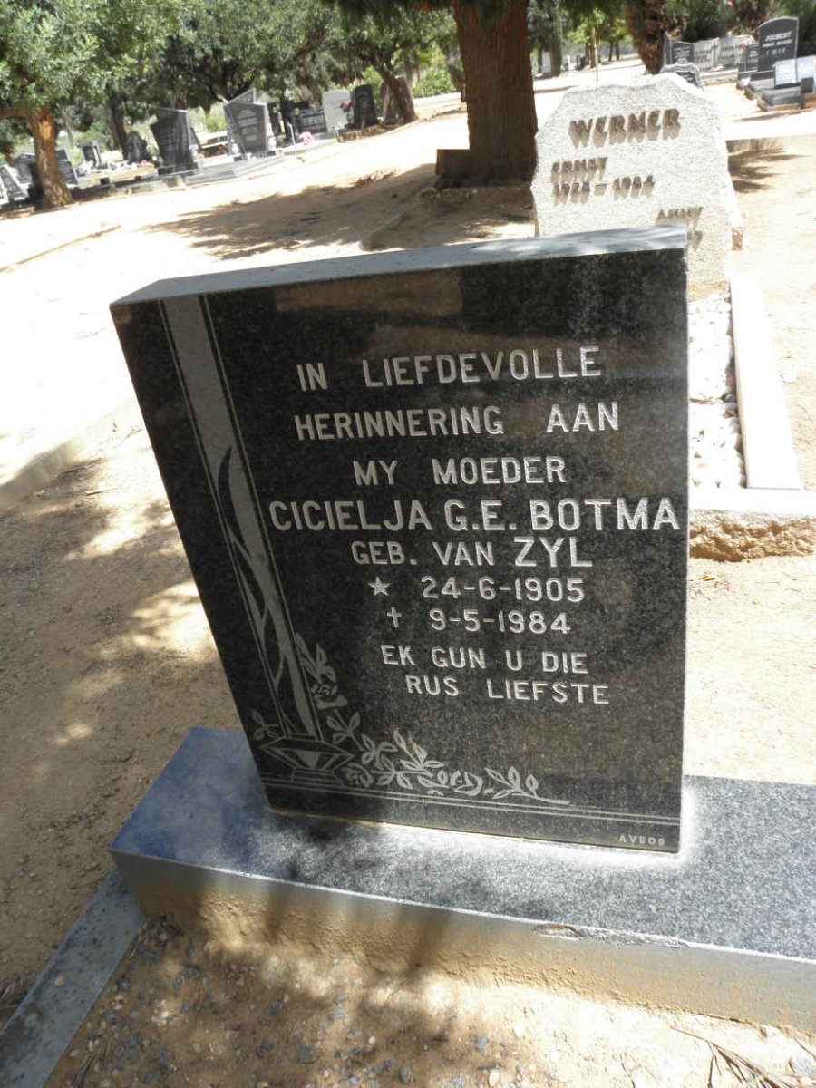 BOTMA Cicielja G.E. nee VAN ZYL 1905-1984