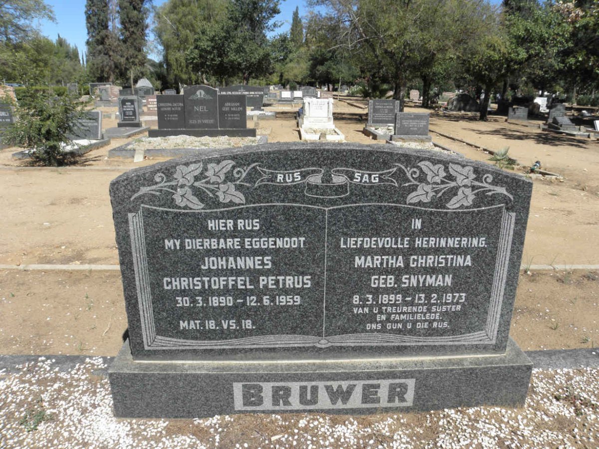 BRUWER Johannes Christoffel Petrus 1890-1959 &amp; Martha Christina SNYMAN 1899-1973