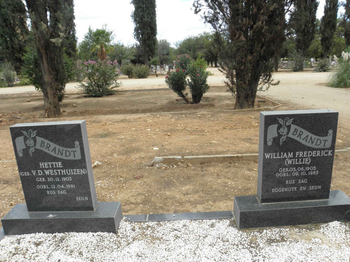 BRANDT William Frederick 1905-1985 &amp; Hettie V.D. WESTHUIZEN 1905-1991