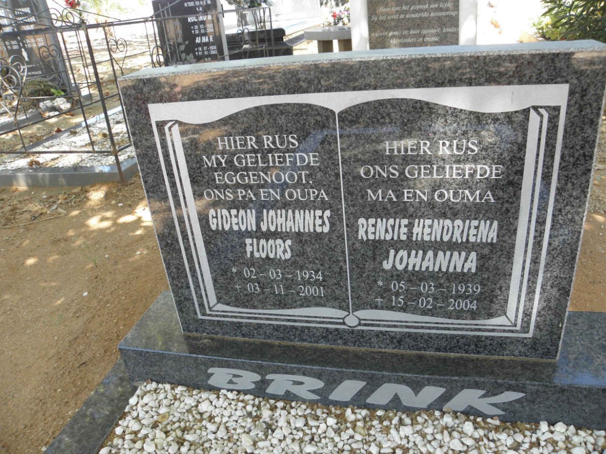 BRINK Gideon Johannes Floors 1934-2001 &amp; Rensie Hendriena Johanna 1939-2004