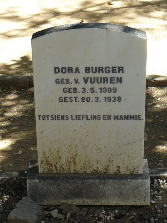 BURGER Dorothea nee VAN VUUREN 1909-1938