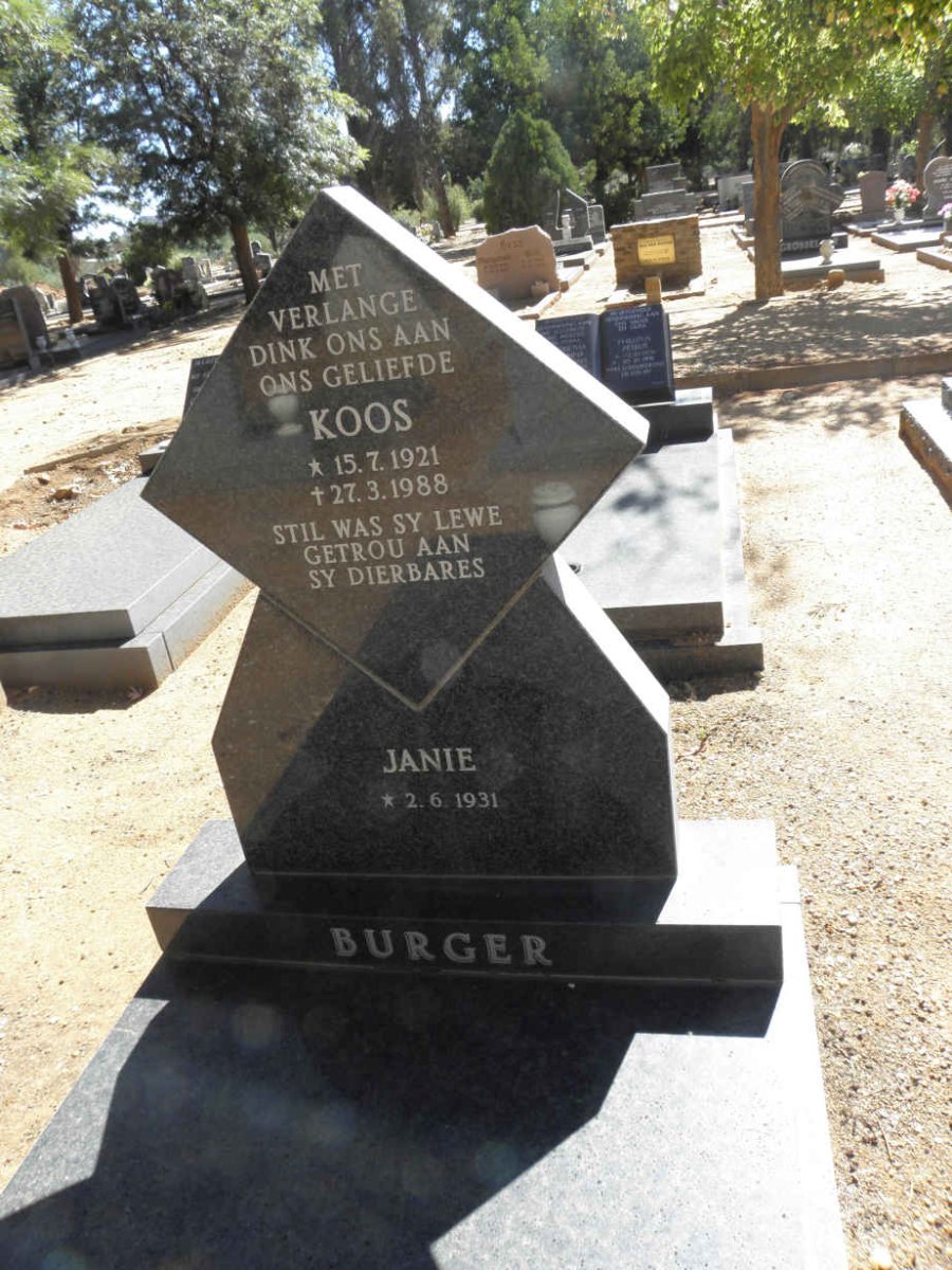 BURGER Koos 1921-1988 &amp; Janie 1931-