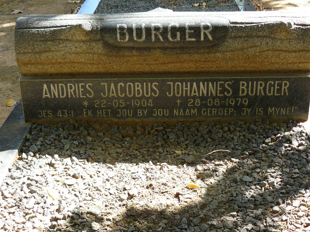BURGER Andries Jacobus Johannes 1904-1979