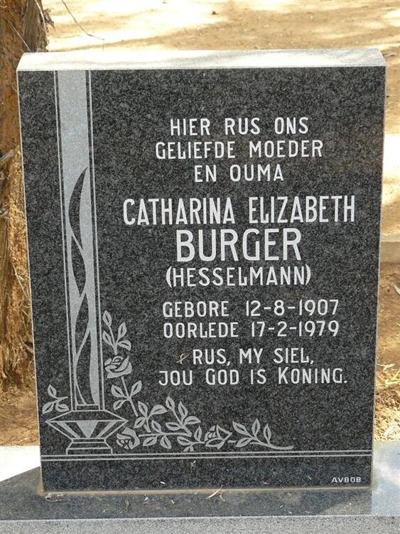 BURGER Catharina Elizabeth nee HESSELMANN 1907-1979