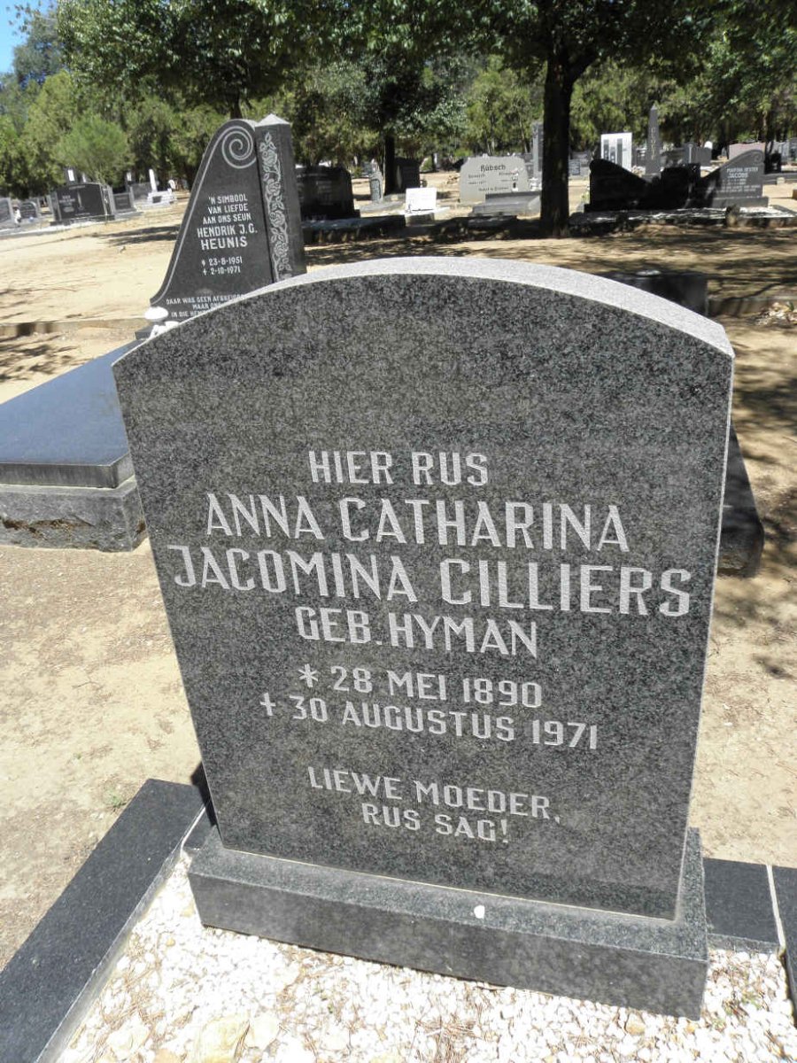 CILLIERS Anna Catharina Jacomina nee HYMAN 1890-1971