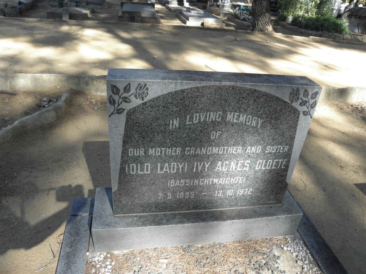 CLOETE Ivy Agnes nee BASSINGHTWAIGHTE 1895-1972