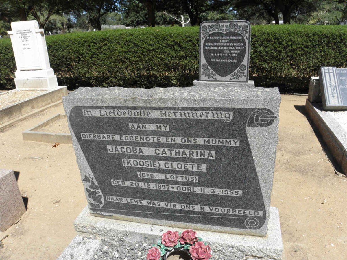 CLOETE Jacoba Catharina nee LOFTUS 1897-1955