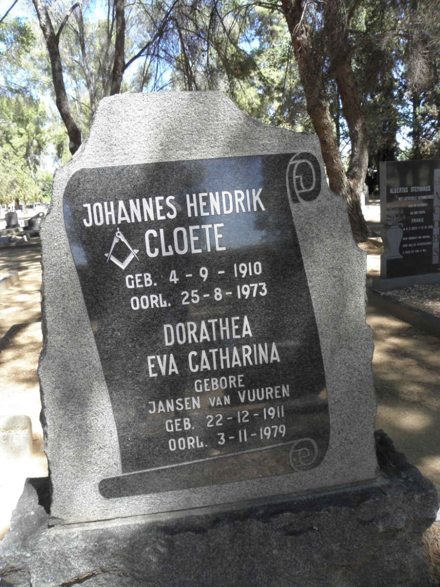 CLOETE Johannes Hendrik 1910-1973 &amp; Dorathea Eva Catharina JANSEN VAN VUUREN 1911-1979