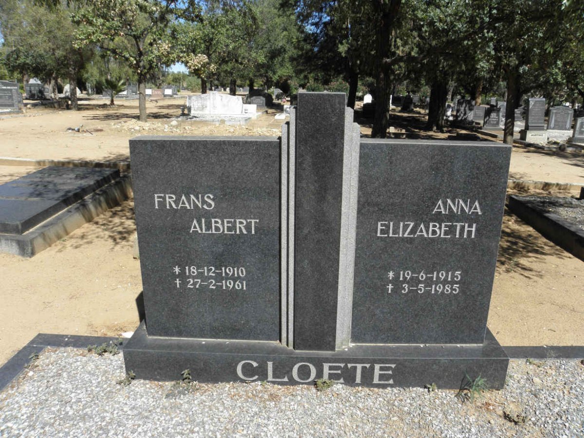 CLOETE Frans Albert 1910-1961 &amp; Anna Elizabeth 1915-1985