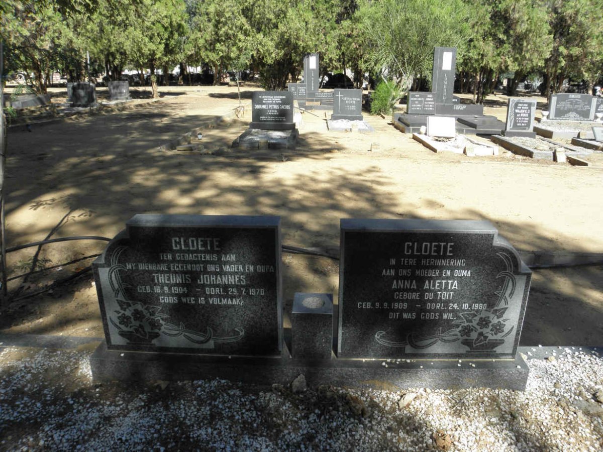 CLOETE Theunis Johannes 1904-1978 &amp; Anna Aletta DU TOIT 1909-1980