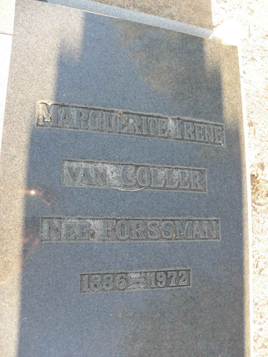 COLLER Marguerite Irene, van nee FORSSMAN 1886-1972