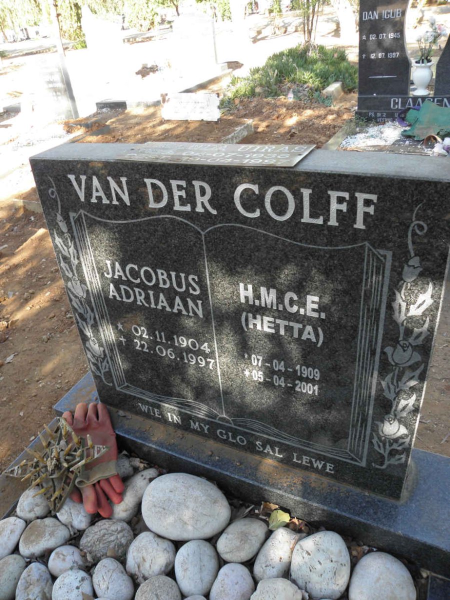 COLFF Jacobus Adriaan, van der 1904-1997 &amp; H.M.C.E. 1909-2001