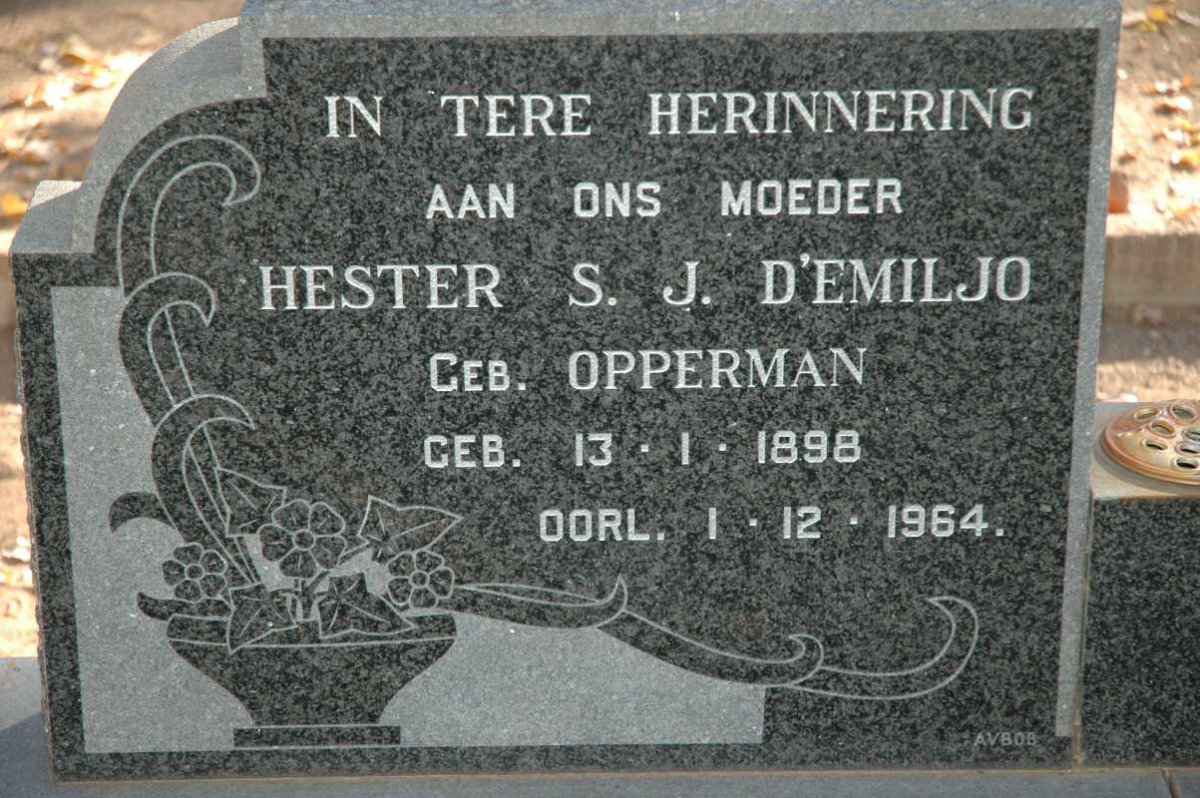 D'EMILJO Joaquim Diaz 1898-1969 &amp; Hester S.J. OPPERMAN 1898-1964