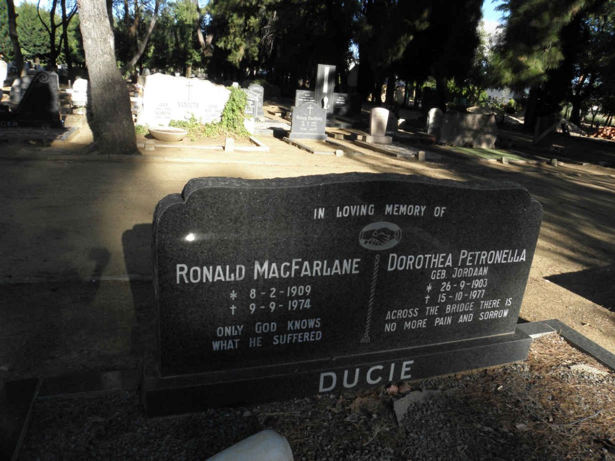 DUCIE Ronald MacFarlane 1909-1974 &amp; Dorothea Petronella JORDAAN 1903-1977