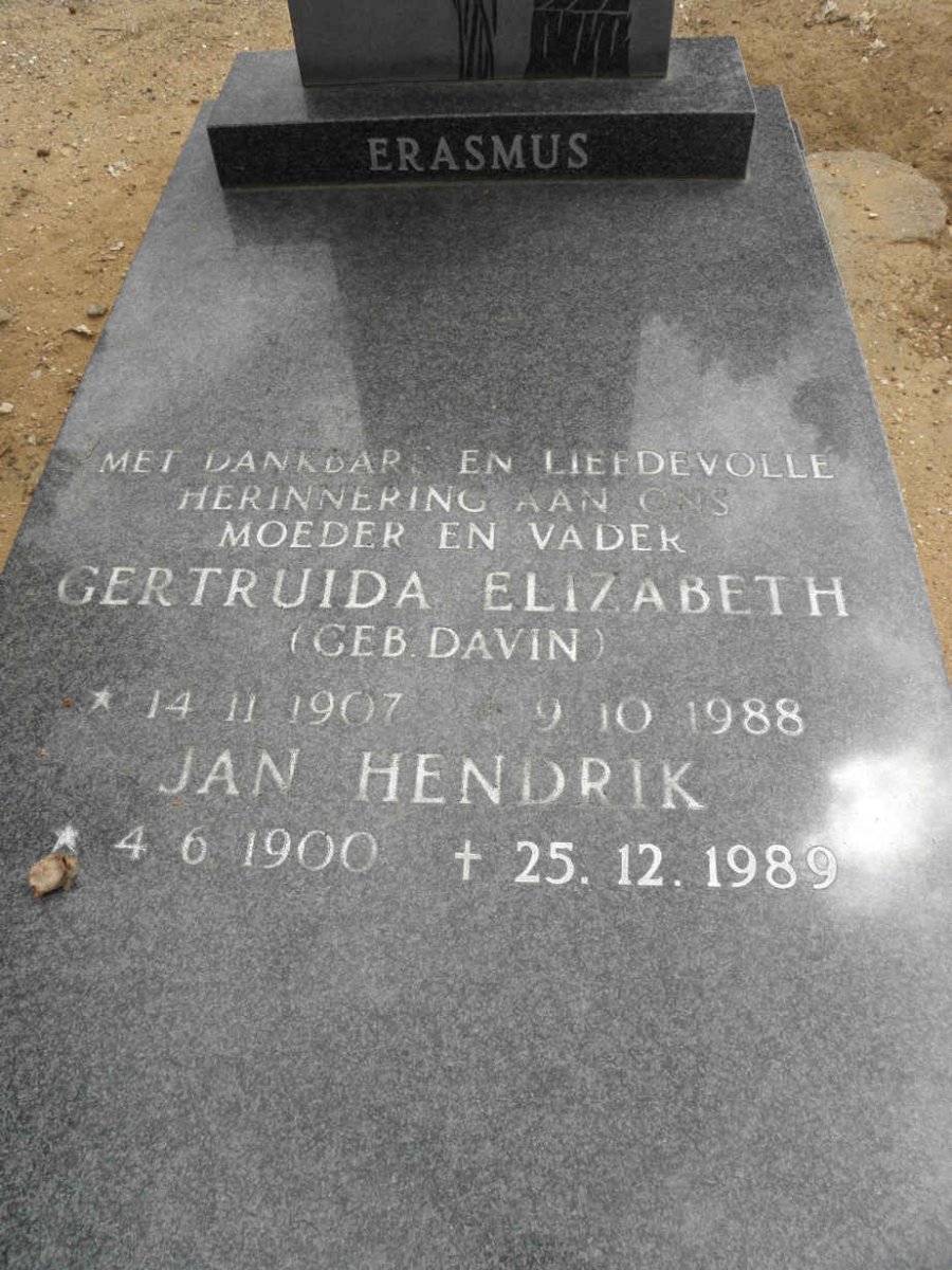 ERASMUS Jan Hendrik 1900-1989 &amp; Gertruida Elizabeth DAVIN 1907-1988
