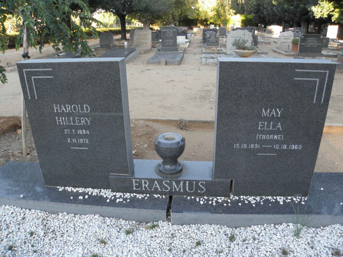 ERASMUS Harold Hillery 1894-1972 &amp; May Ella THORNE 1891-1960