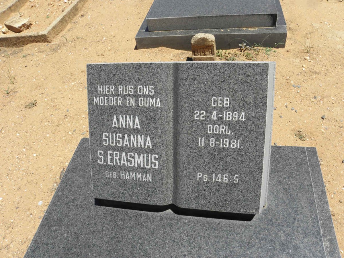 ERASMUS Anna Susanna S. nee HAMMAN 1894-1981