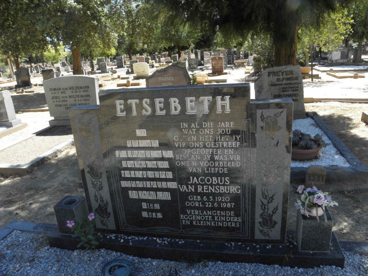 ETSEBETH Jacobus van Rensburg 1920-1987 &amp; Maria Magdalena Johanna 1916-2004