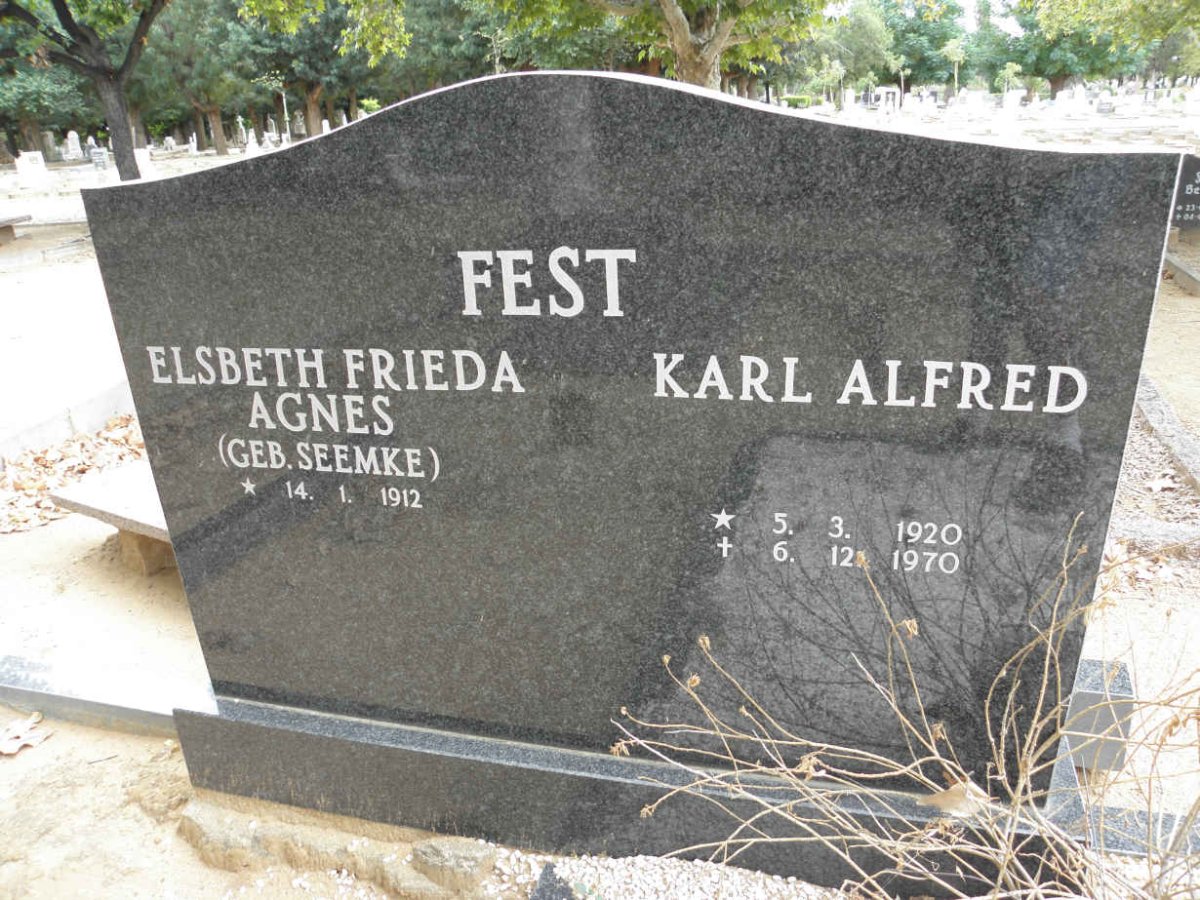 FEST Karl Alfred 1920-1970 &amp; Elsbeth Frieda Agnes SEEMKE 1912-