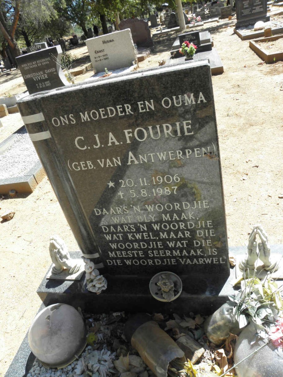 FOURIE C.J.A. nee VAN ANTWERPEN 1906-1987