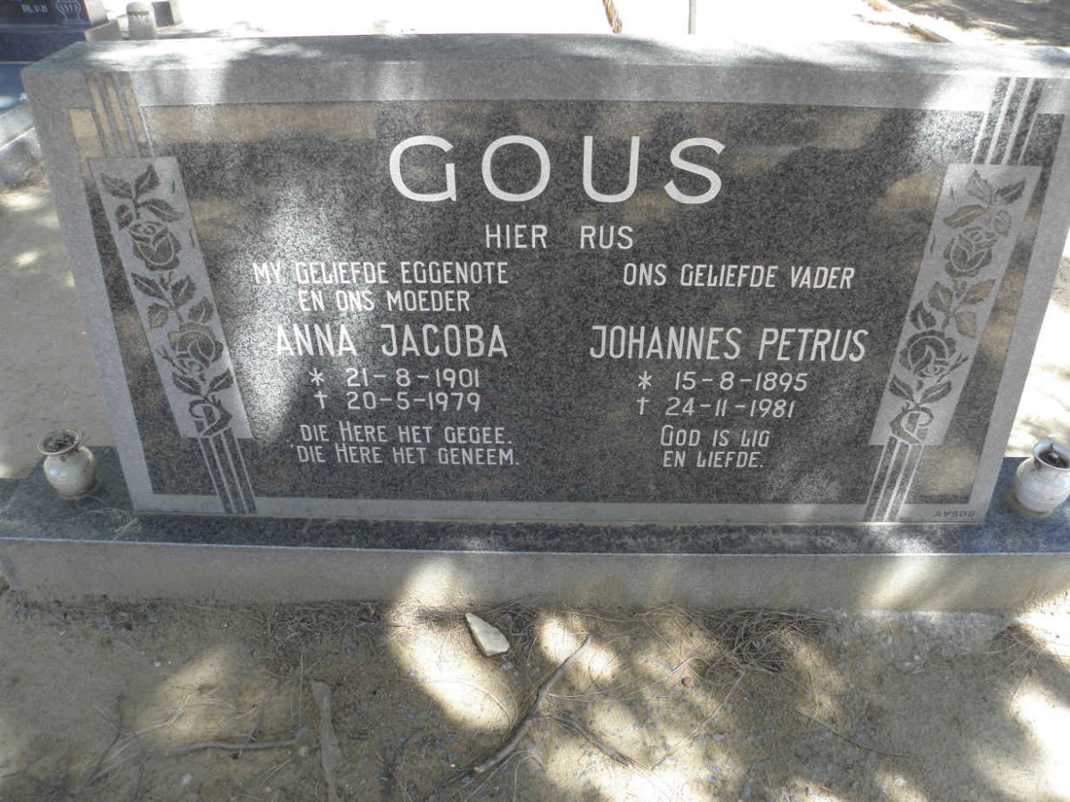 GOUS Johannes Petrus 1895-1981 &amp; Anna Jacoba 1901-1979