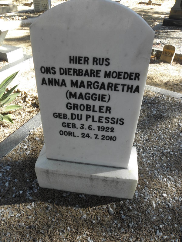 GROBLER Anna Margaretha nee DU PLESSIS 1922-2010