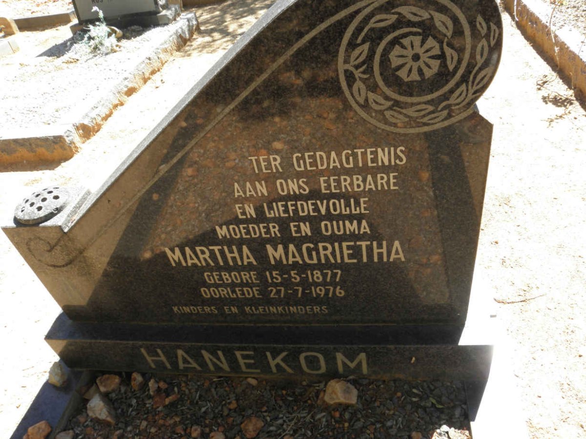 HANEKOM Martha Magrietha 1877-1976