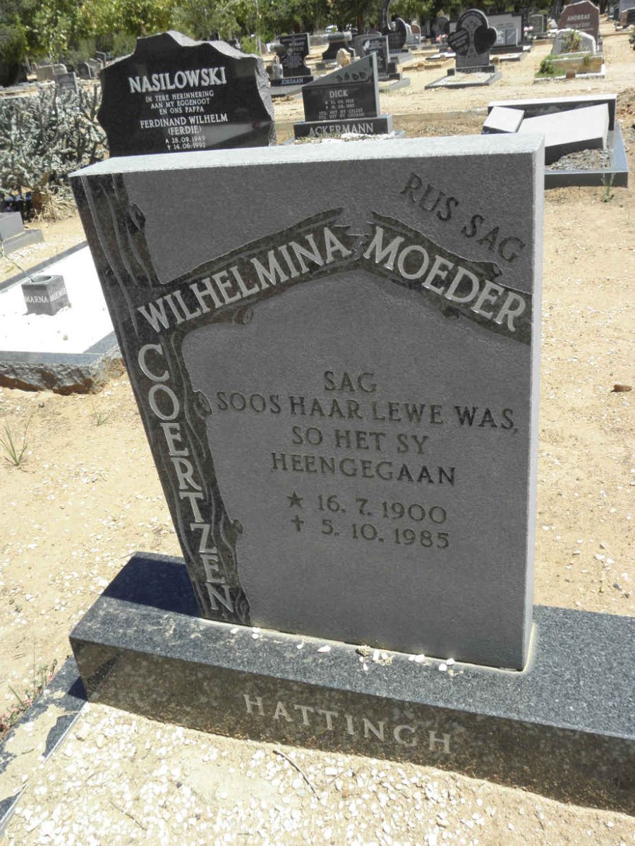 HATTINGH Wilhelmina nee COERTZEN 1900-1985