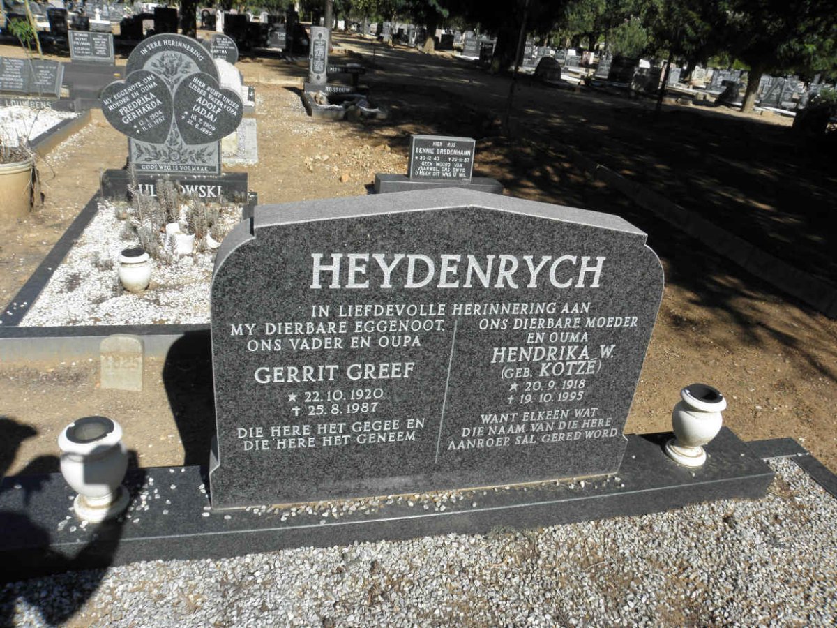 HEYDENREYCH Gerrit Greef 1920-1987 &amp; Hendrika W. KOTZE 1918-1995