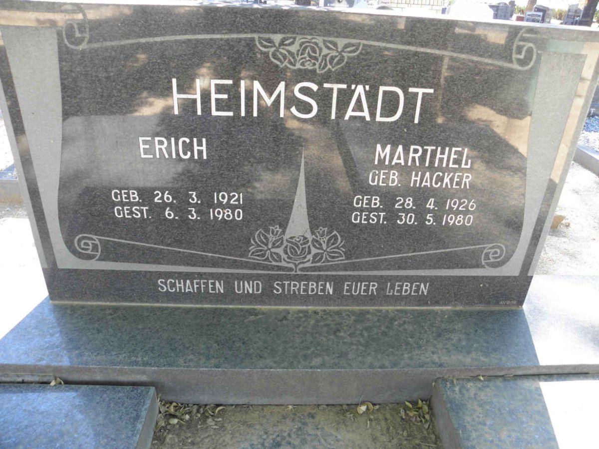 HEIMSTÄDT Erich 1921-1980 &amp; Marthel HACKER 1926-1980