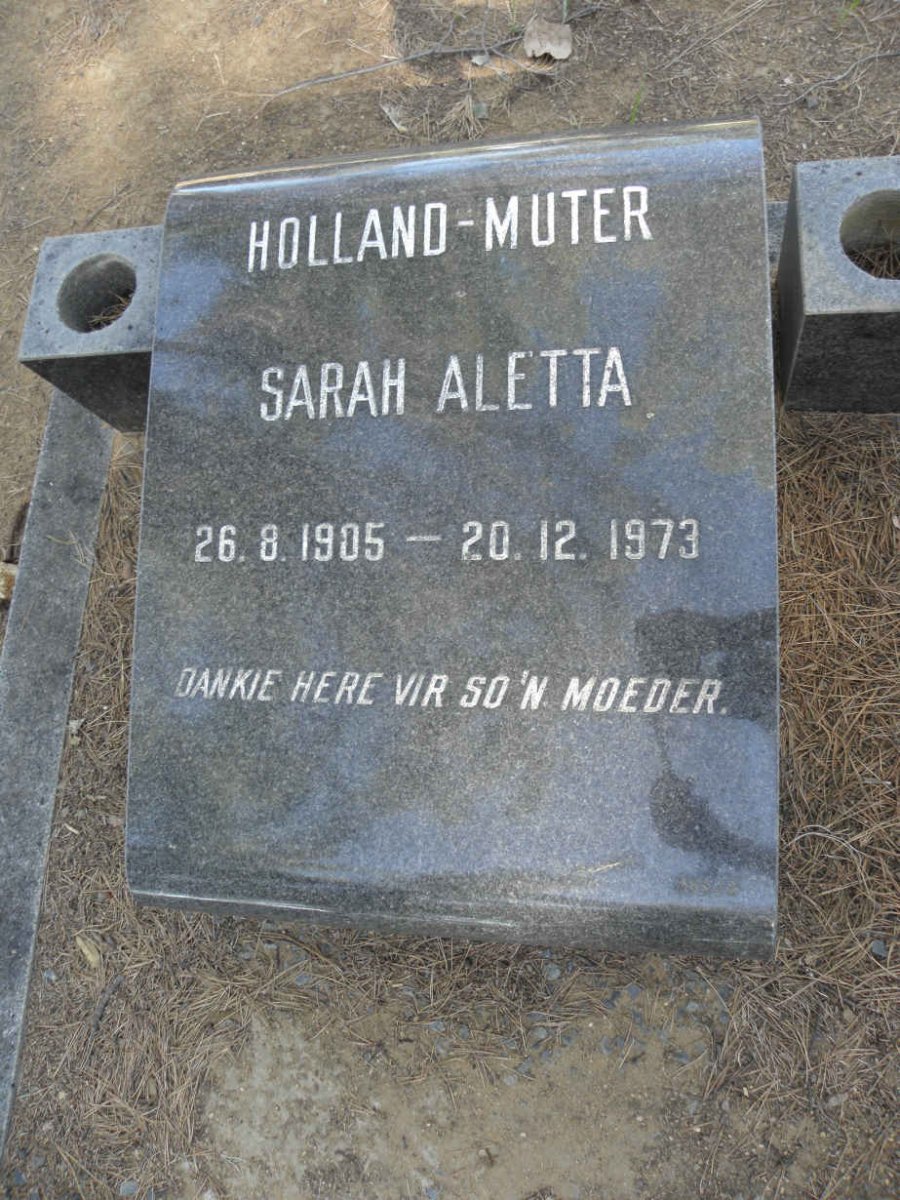 HOLLAND-MUTER Sarah Aletta 1905-1973