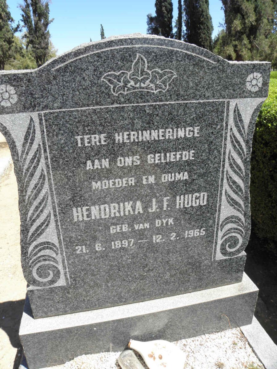 HUGO Hendrika J.F. nee VAN DYK 1897-1965