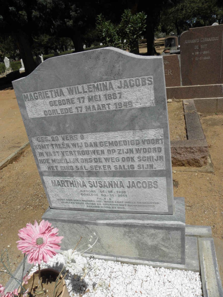 JACOBS Magrietha Willemina 1887-1949 :: JACOBS Marthina Susanna 1926-2011