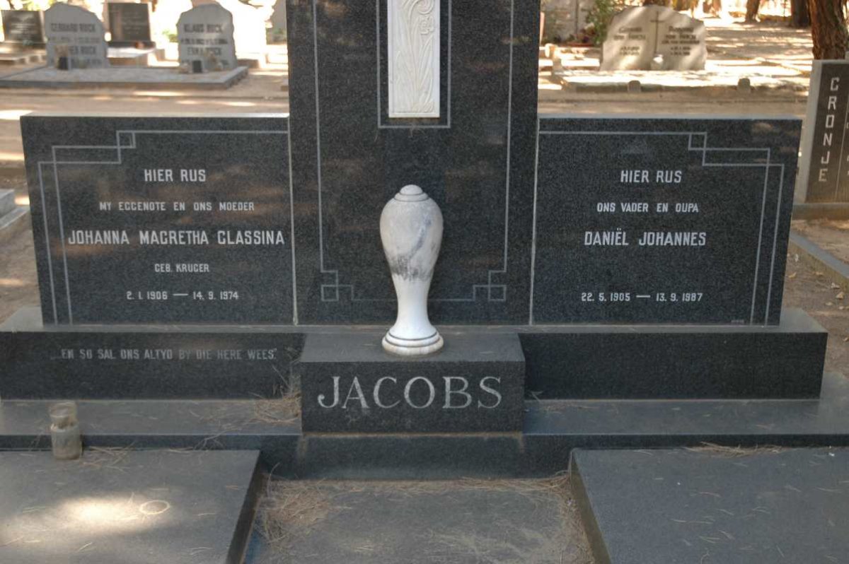 JACOBS Daniël Johannes 1905-1987 &amp; Johanna Magretha Classina KRUGER 190?-1974