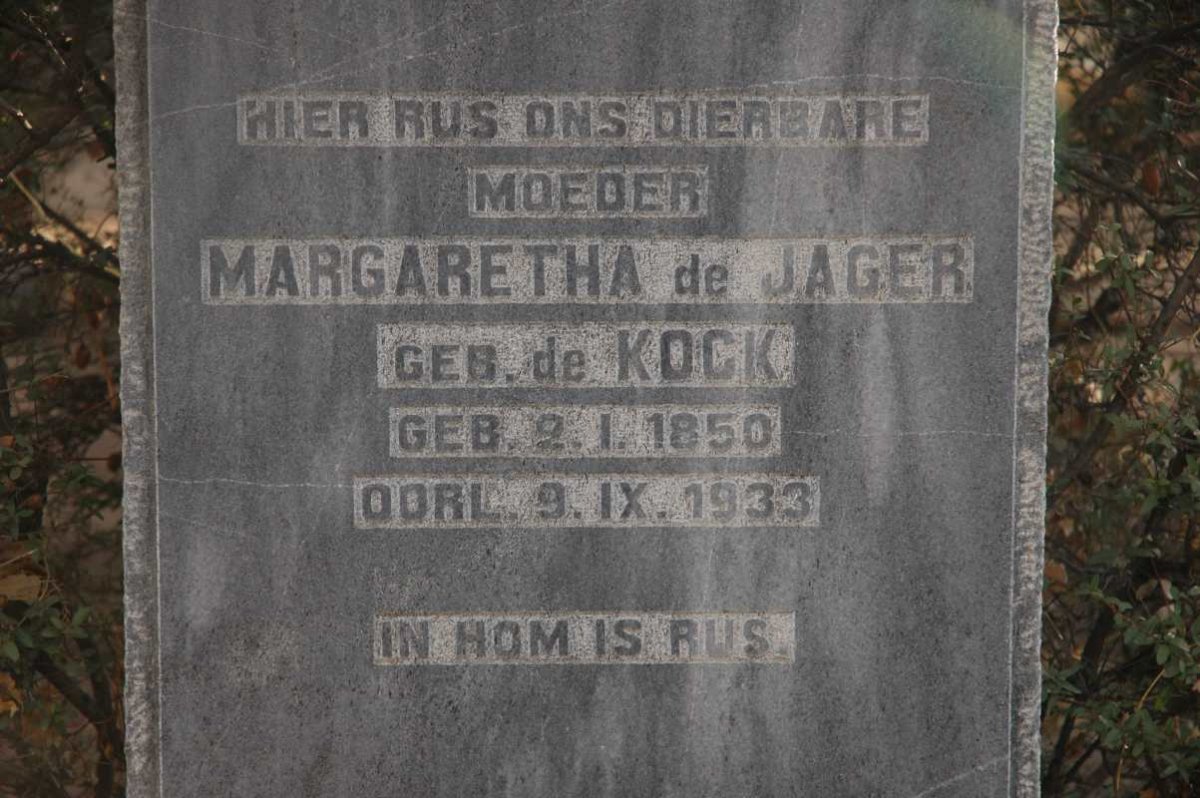 JAGER Margaretha, de nee DE KOCK 1850-1933