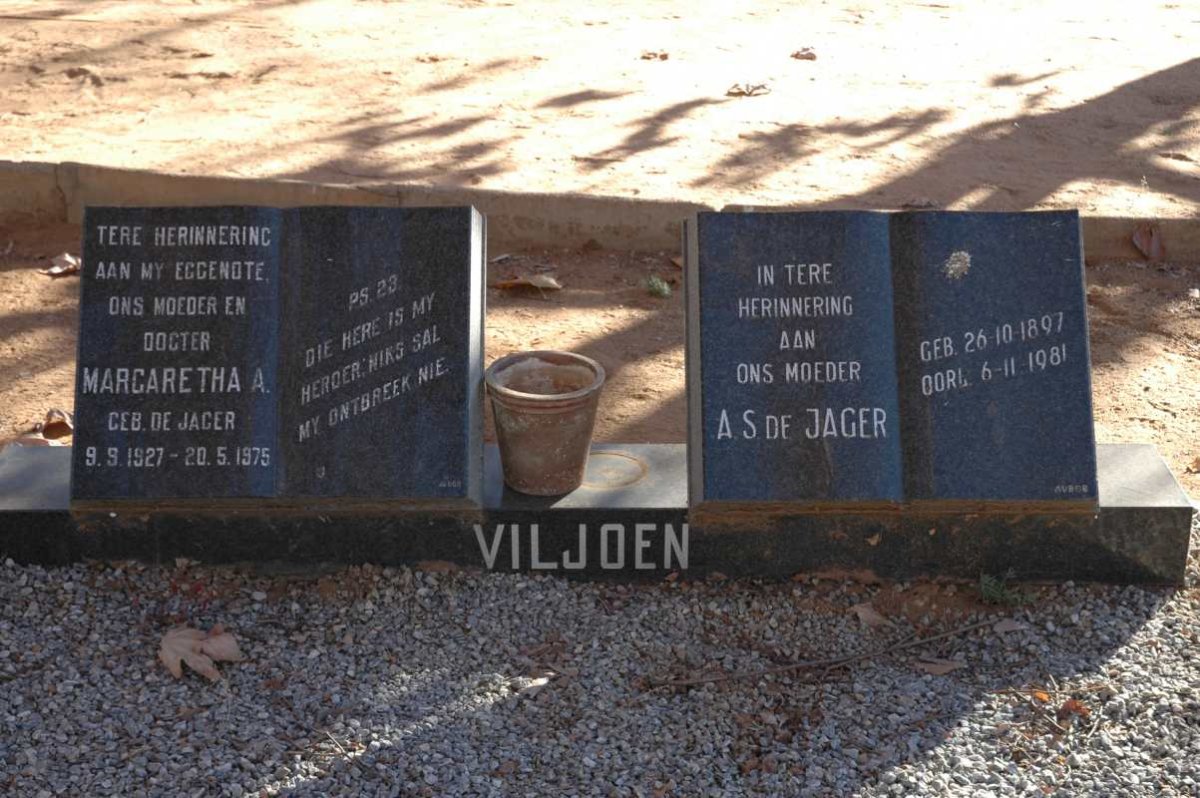 JAGER A.S., de 1897-1981 :: VILJOEN Margaretha A. nee DE JAGER 1927-1975