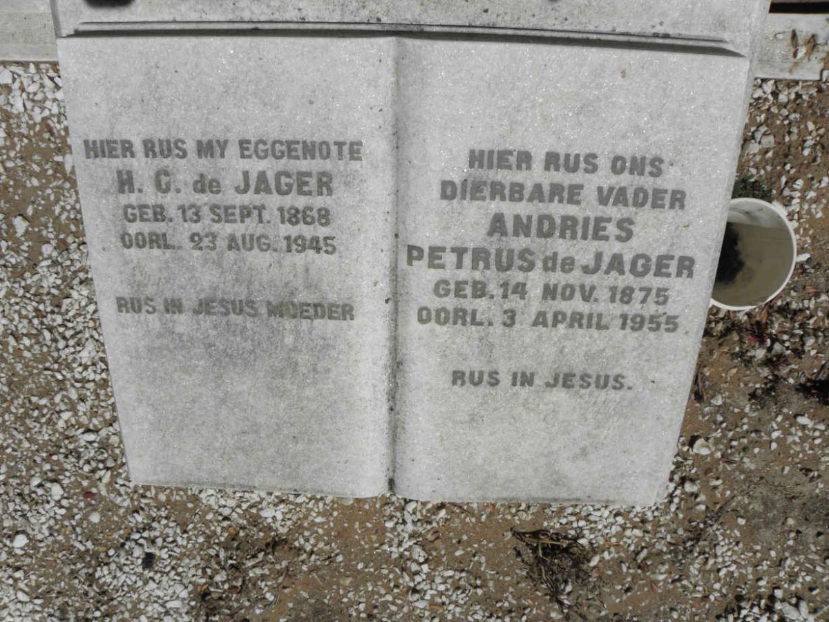 JAGER Andries Petrus, de 1875-1955 &amp; H.C. 1868-1945