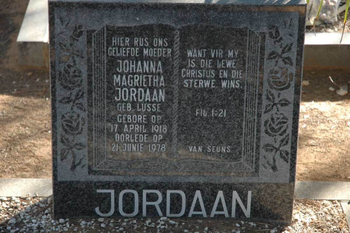 JORDAAN Johanna Magrietha nee LUSSE 1918-1978