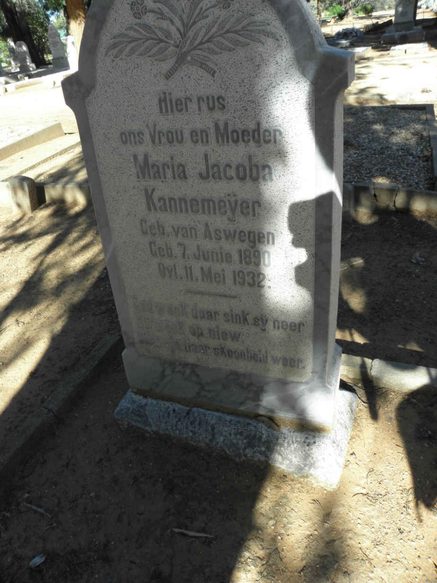 KANNEMEYER Maria Jacoba nee Van ASWEGAN 1890-1932