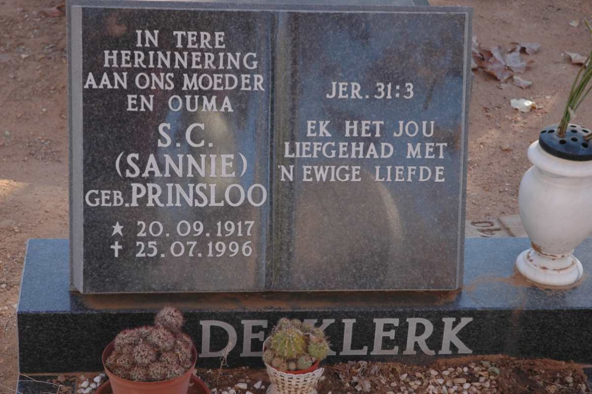 KLERK S.C., de nee PRINSLOO 1917-1996