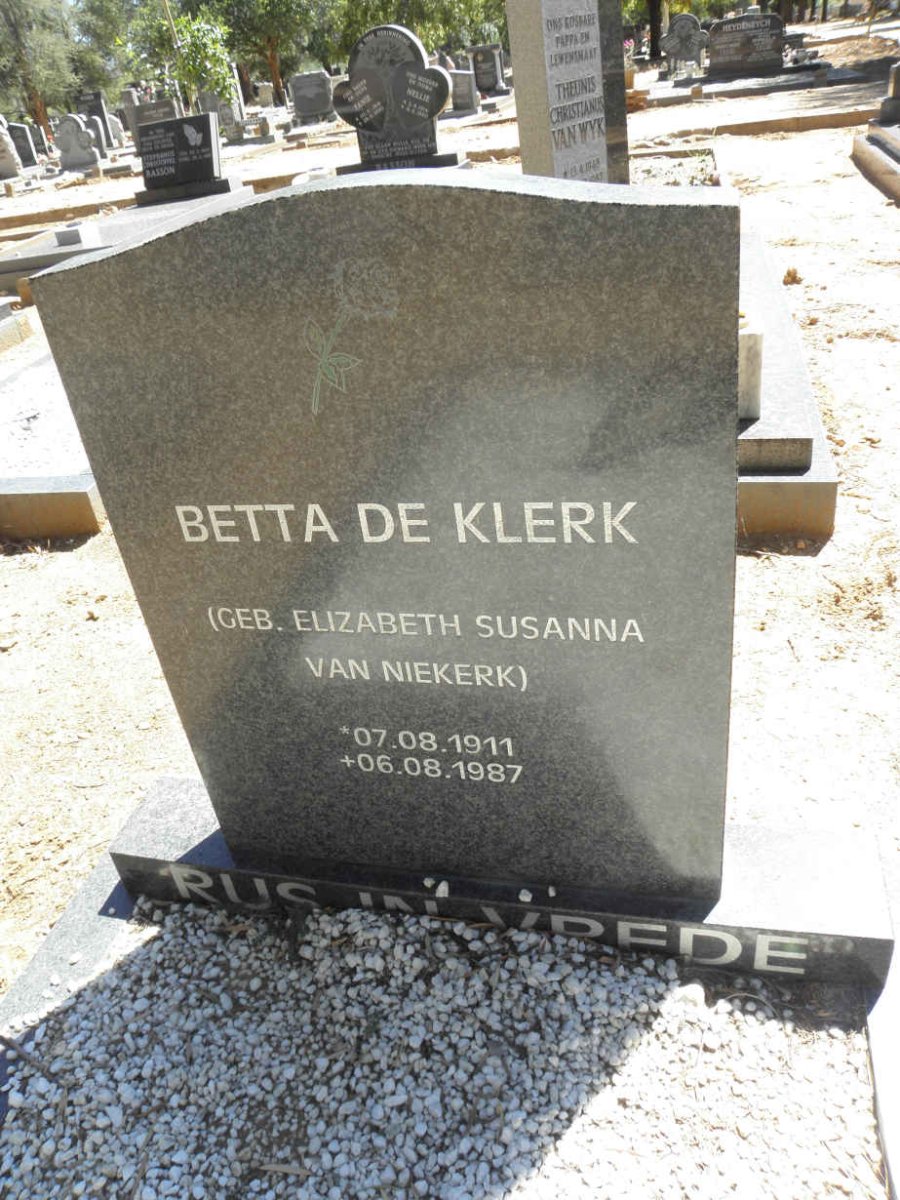 KLERK Elizabeth Susanna, de nee VAN NIEKERK 1911-1987