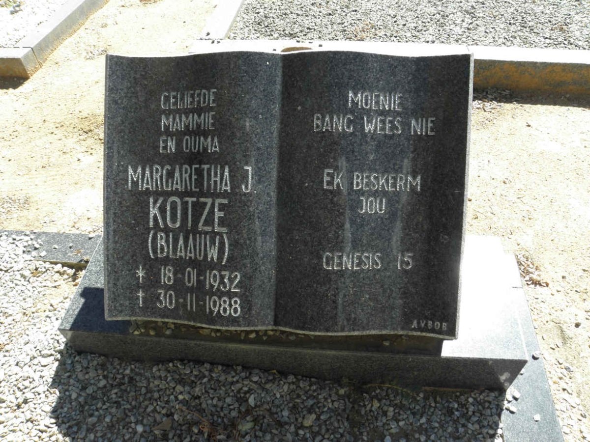 KOTZE Margaretha J. nee BLAAUW 1932-1988