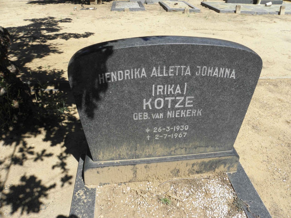 KOTZE Hendrika Aletta Johanna nee VAN NIEKERK 1930-1967