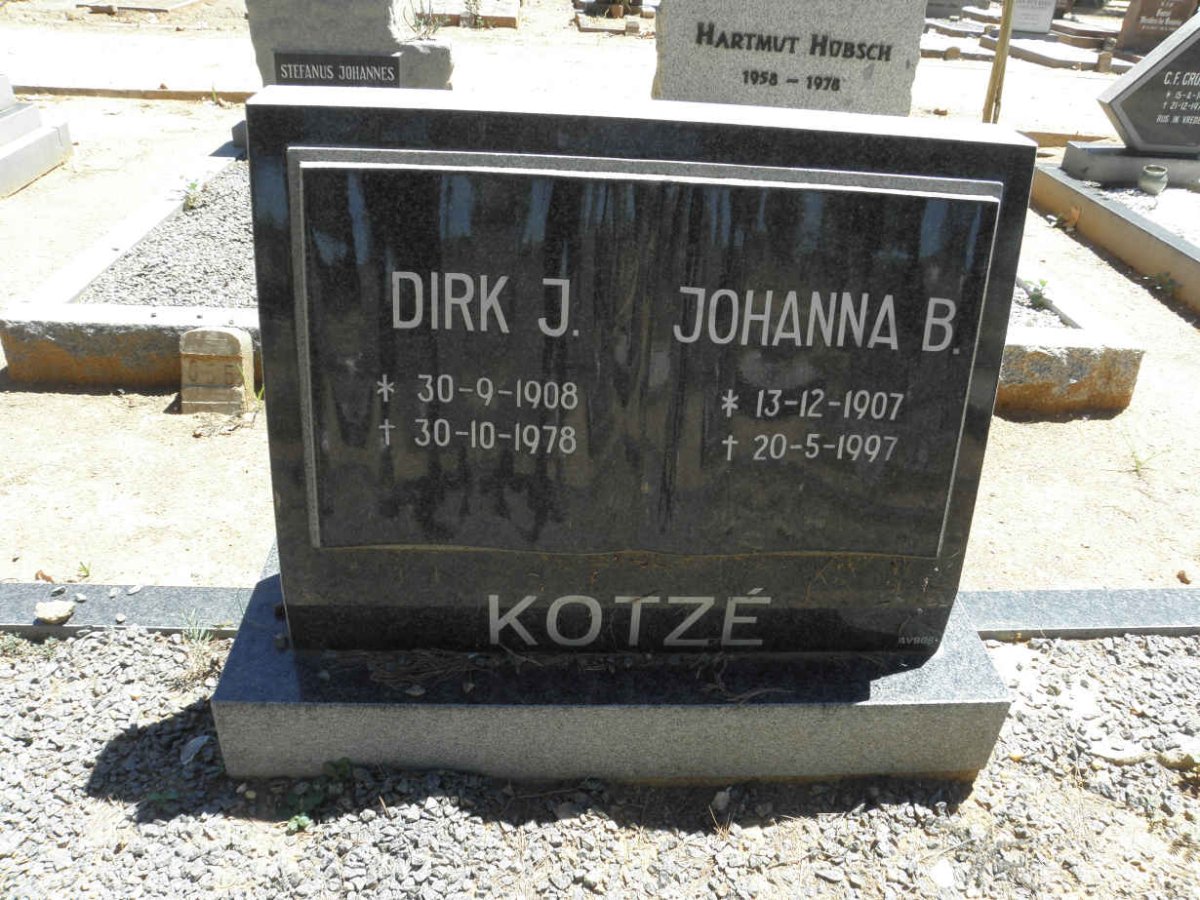 KOTZĒ Dirk J. 1908-1978 &amp; Johanna B. 1907-1997