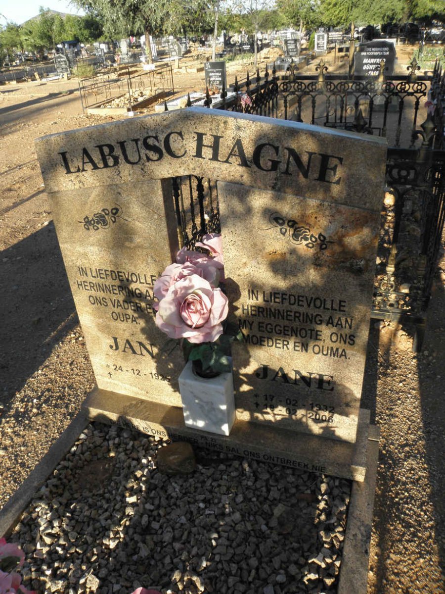 LABUSCHAGNE Jan 1925- &amp; Jane 1932-2006