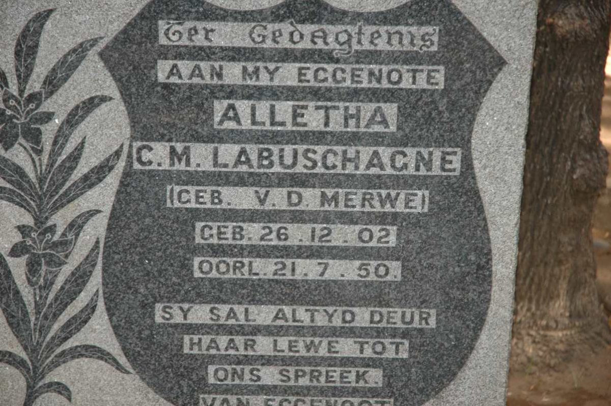 LABUSCHAGNE Alletha C.M.  nee V.D. MERWE 1902-1950