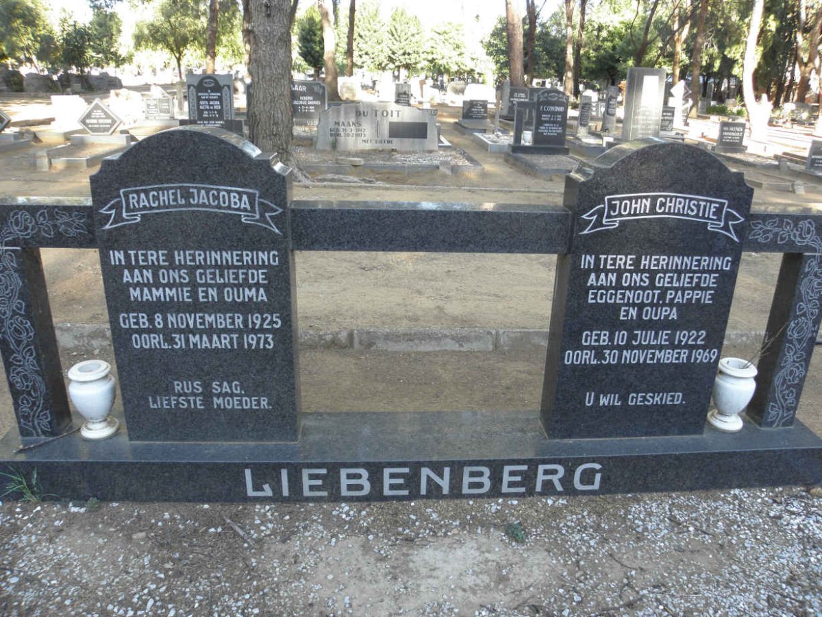 LIEBENBERG John Christie 1922-1969 &amp; Rachel Jacoba 1925-1973
